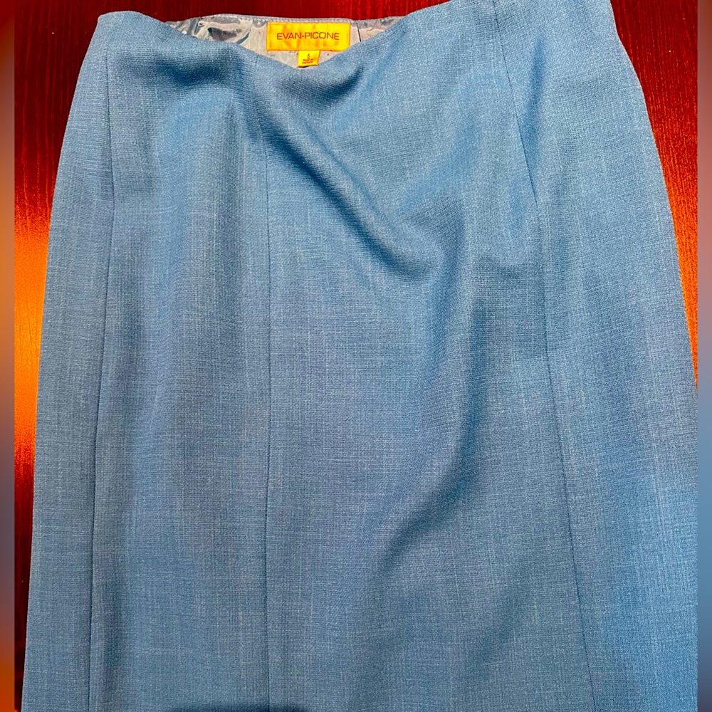 Vintage 60s 70s Evan Picone Mid Calf Skirt Light blue 6 Womens Wool